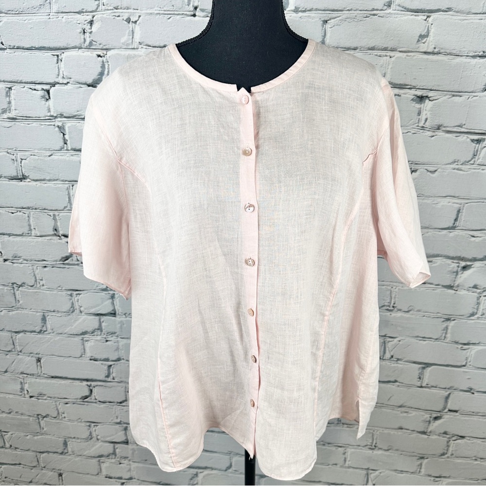Eileen Fisher Women Irish Linen Button Front Top Blouse Size 2x Pink Lagenlook